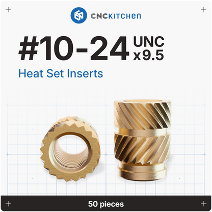 CNC Kitchen heat set inserts #10-24 UNC x 9,5 mm i messing, 50 stk.
