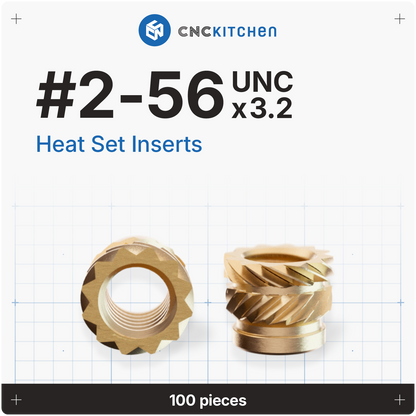 CNC Kitchen heat set inserts #2-56 UNC x 3,2 mm i messing, 100 stk.
