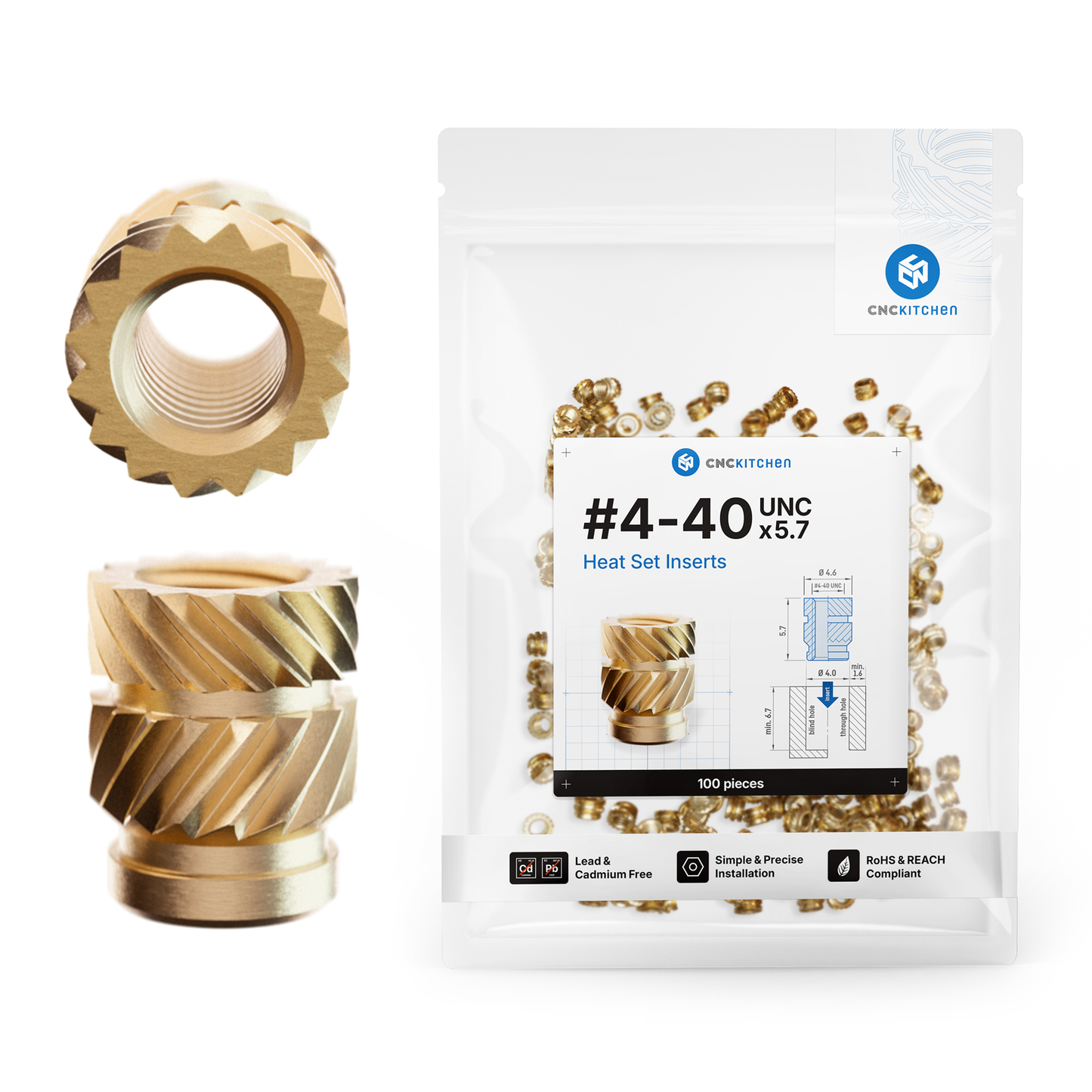 Heat set insert #4-40 monteret i 3D-printet del