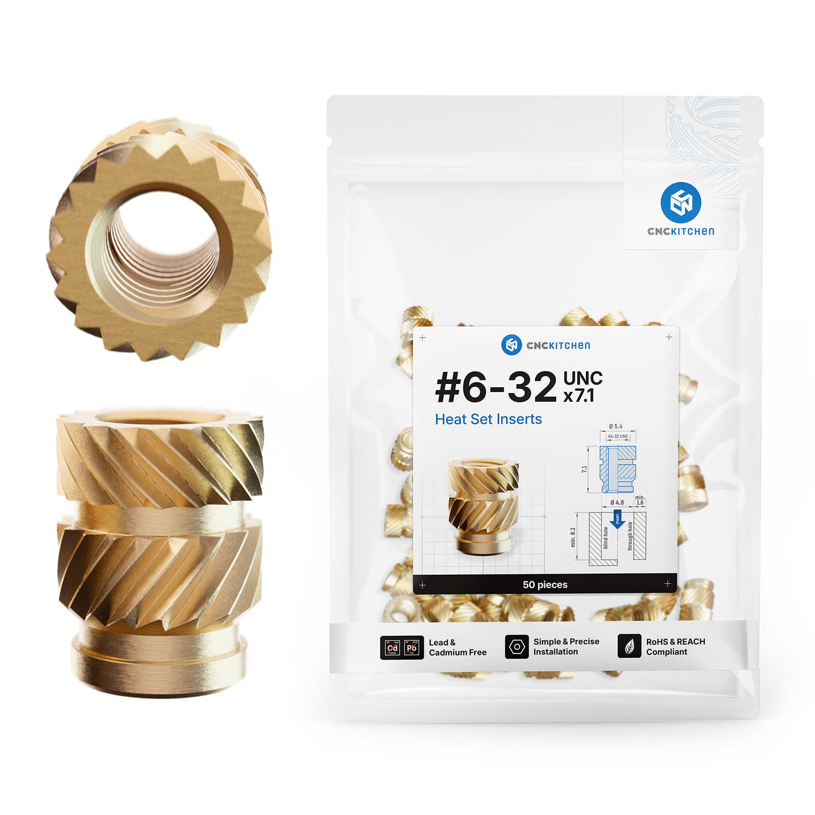 Heat set insert #6-32 monteret i 3D-printet del