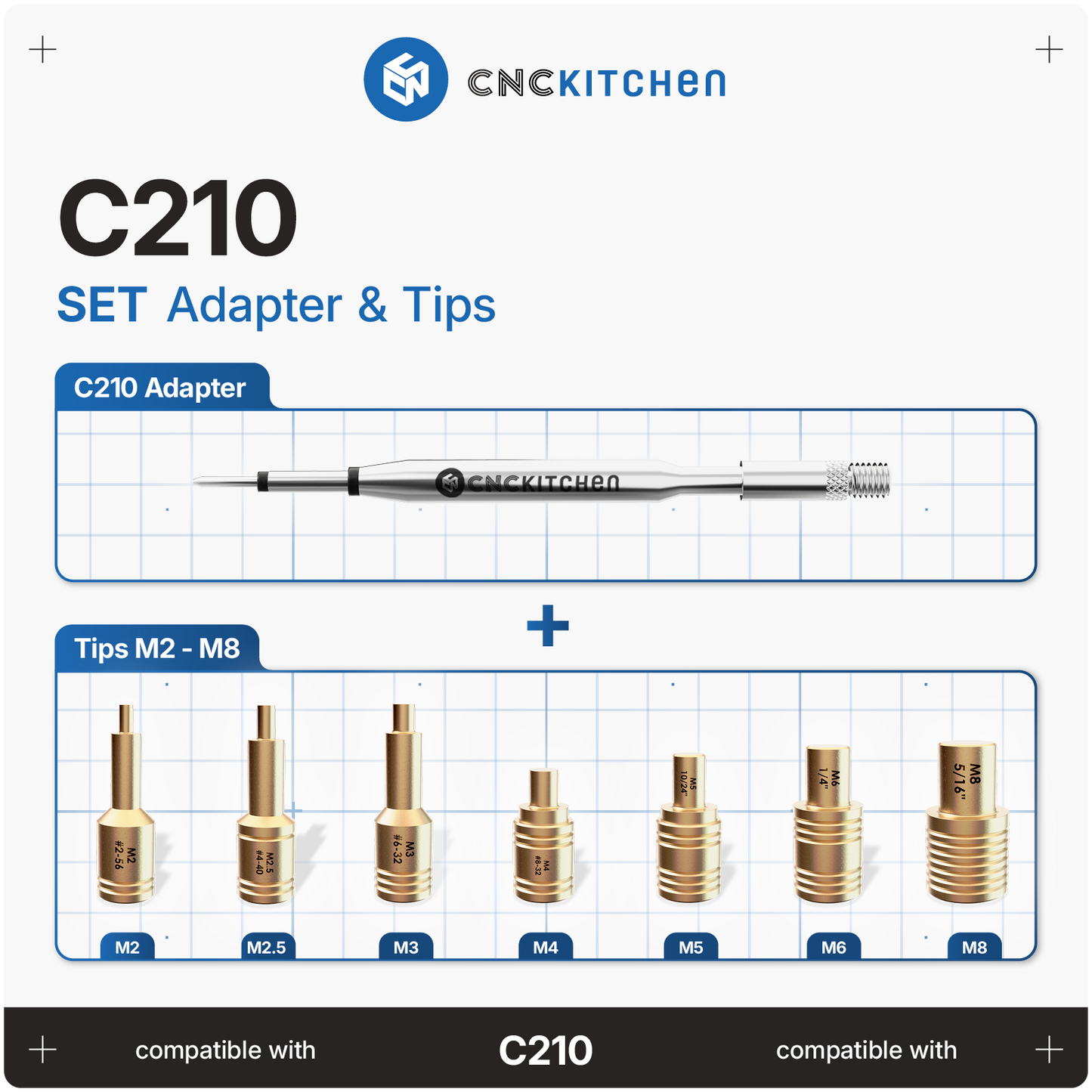 C210-adapter med M5-kobbergevind til installationsspidser