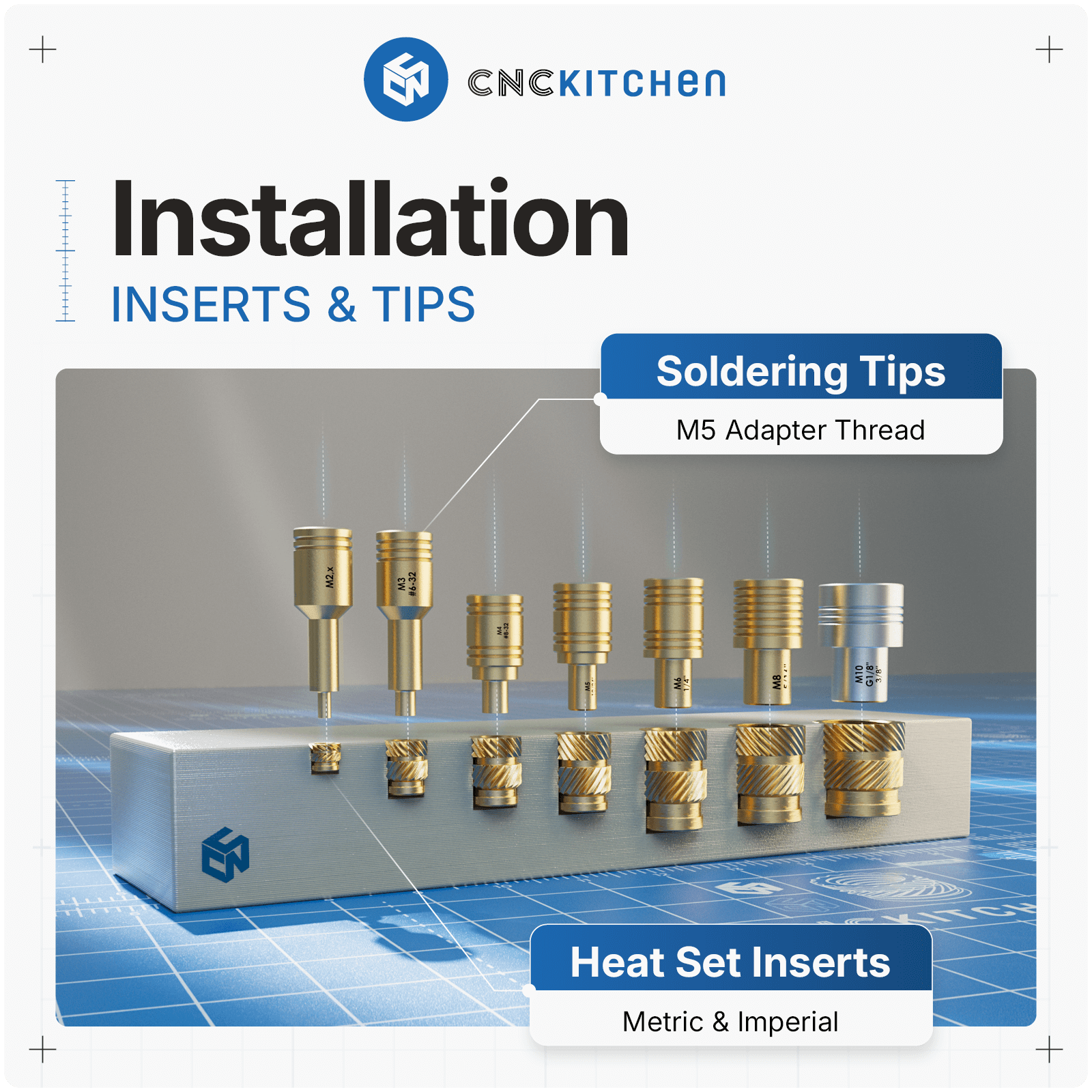 Montering af heat set inserts i 3D-print med installationsspidser
