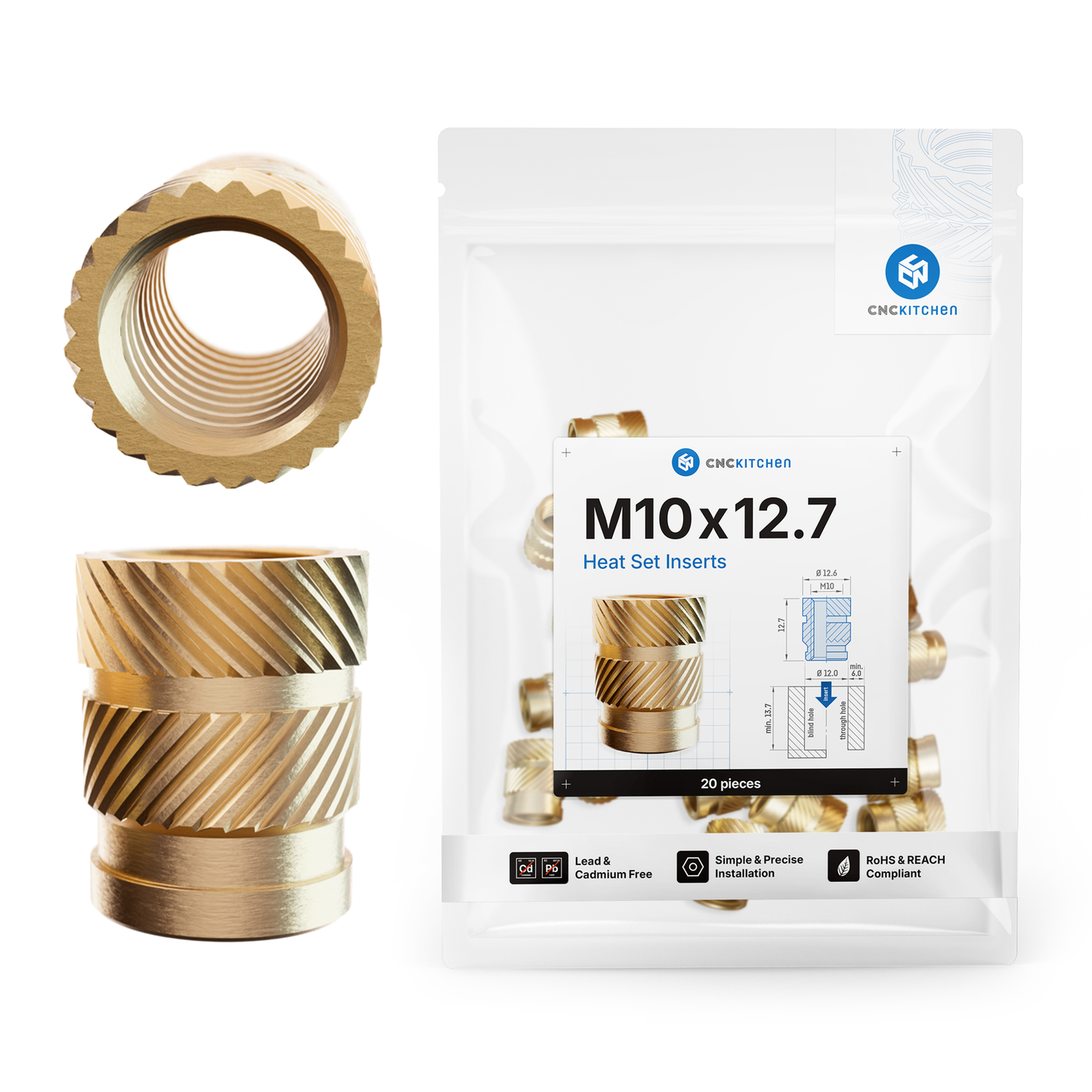 M10x12.7 heat set insert til 3D-printede emner
