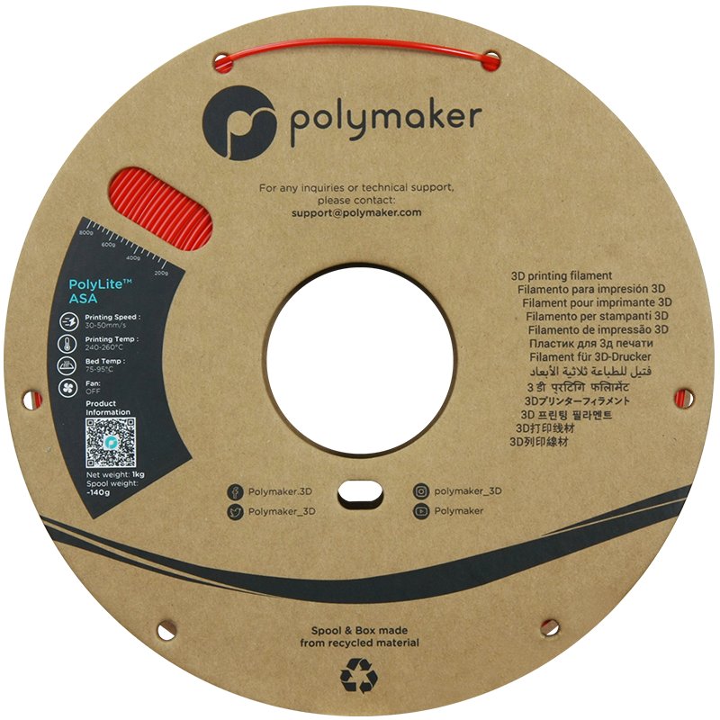 Polymaker | PolyLite ASA | Red | 1.75mm | 1 kg
