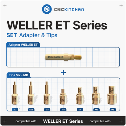 CNC Kitchen Installation Tips SET til Weller ET – adapter og spidser M2-M8 til heat set inserts