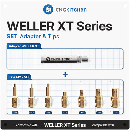 CNC Kitchen Installation Tips SET til Weller XT – adapter og spidser M2-M8 til heat set inserts