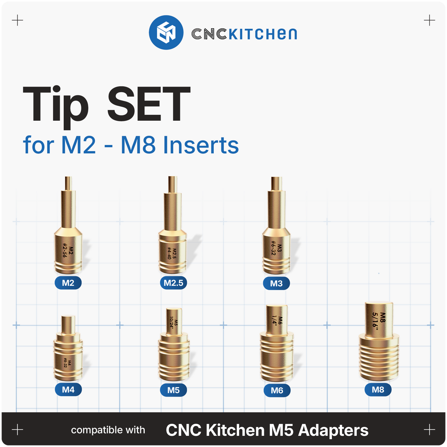 CNC Kitchen Tip Set V2 med monteringsspidser M2-M8